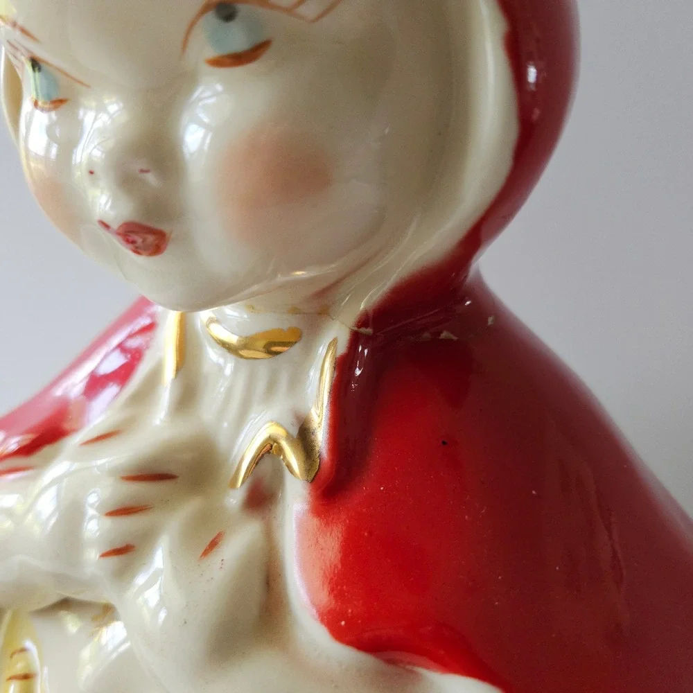 Hull Pottery Little Red Riding Hood Cookie Jar Porcelain *BROKEN*REPAIRED*READ*